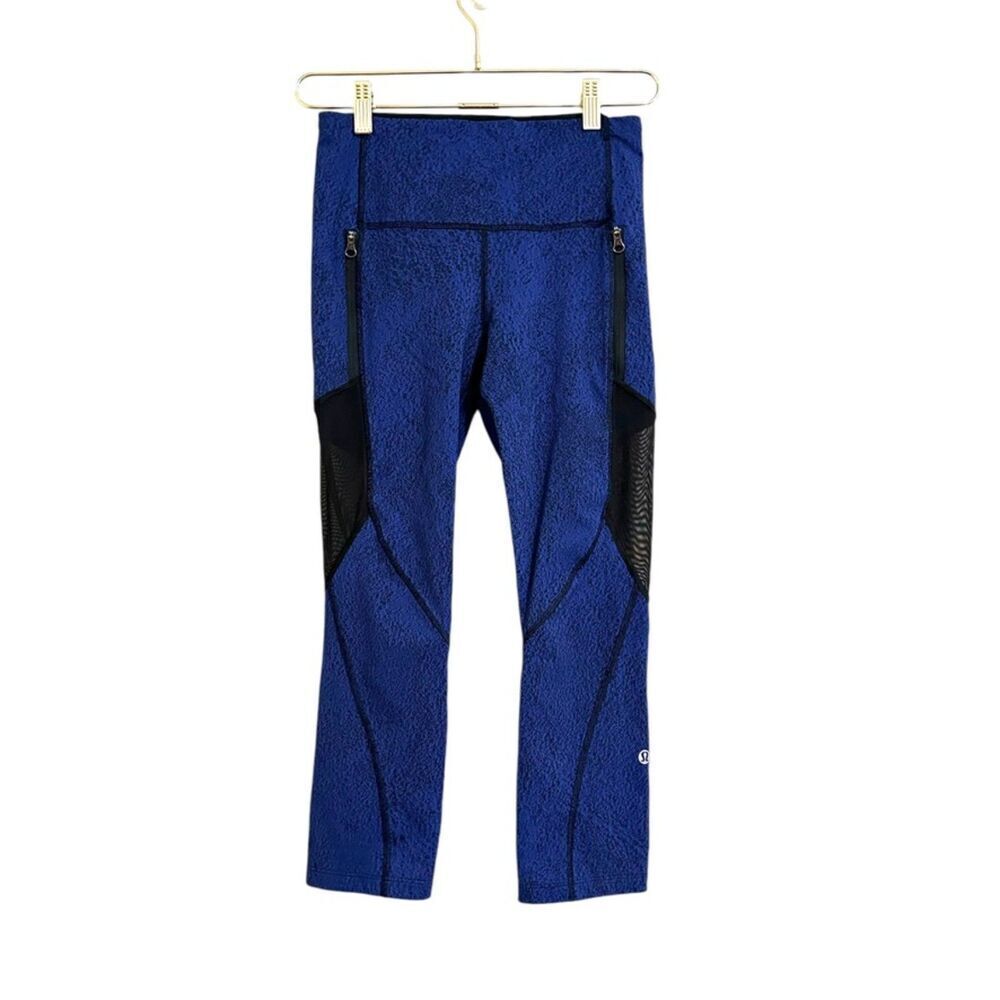 Lululemon Rush Hour High-Rise Crop Women's Size 6 Blue‎ Black Stretch Breathable
